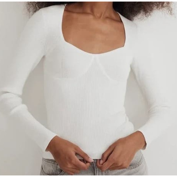 Madewell Wide Rib Long Sleeve Corset Lightweight Sweater Top US Women's XXS New - Picture 1 of 6